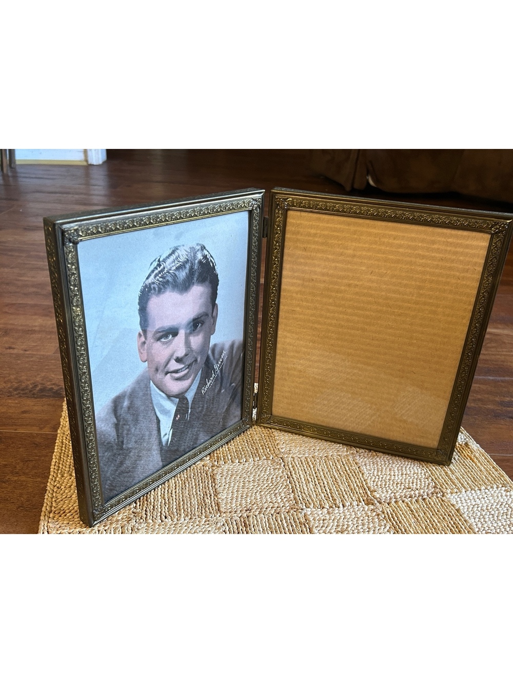 Vintage Double Ornate Brass Picture Frame with Hinged Design